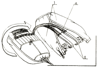 Размещение свободных концов подвесной системы на дне ранца и поворот камеры с уложенным парашютом перед укладкой на дно ранца